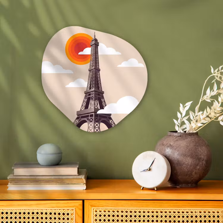 Eiffeltoren - Zon - Architectuur - Abstract - Beige Wandcirkel Organisch Forex 3mm klein -sfeer2