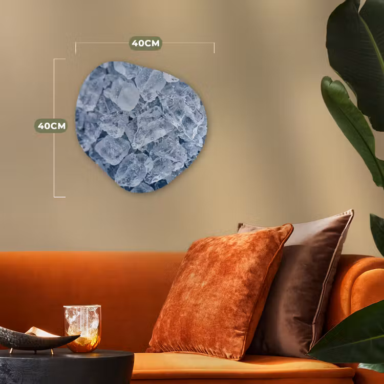 Ijsblokjes - Water - Blauw Wandcirkel Organisch Forex 3mm klein -sfeer3