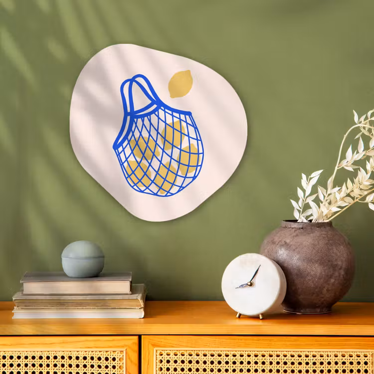 Eten - Citroen - Boodschappen - Abstract - Geel - Blauw Wandcirkel Organisch Forex 3mm klein -sfeer2