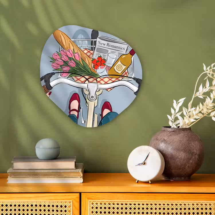 Fiets - Picknick - Zomer - Illustratie Wandcirkel Organisch Forex 3mm klein -sfeer2