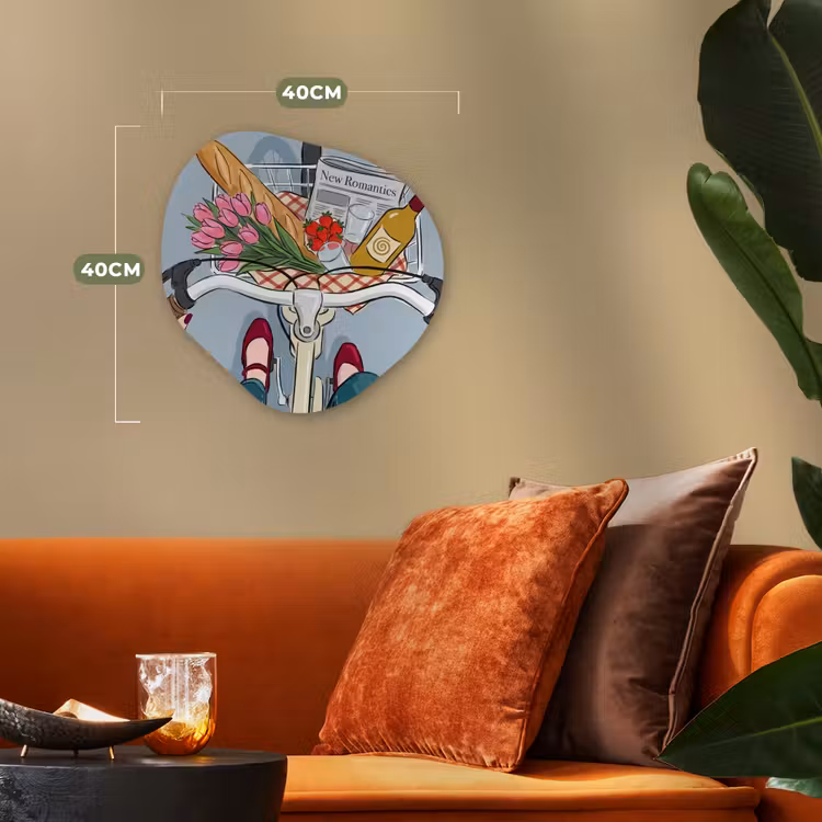 Fiets - Picknick - Zomer - Illustratie Wandcirkel Organisch Forex 3mm klein -sfeer3