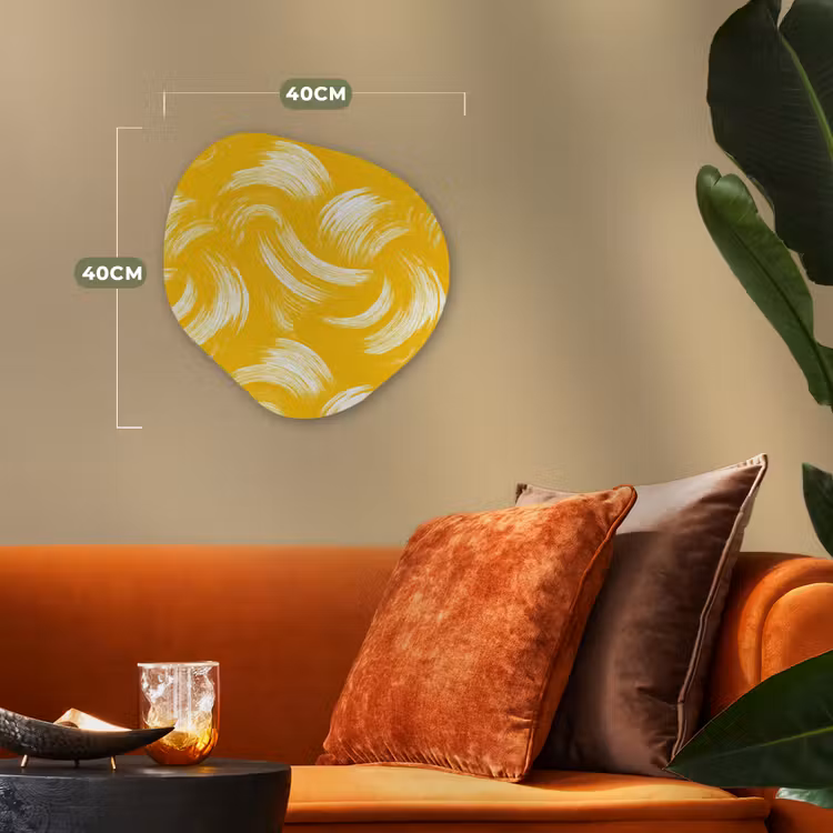Verfstreken - Abstract - Dynamisch - Geel Wandcirkel Organisch Forex 3mm klein 629 -sfeer3