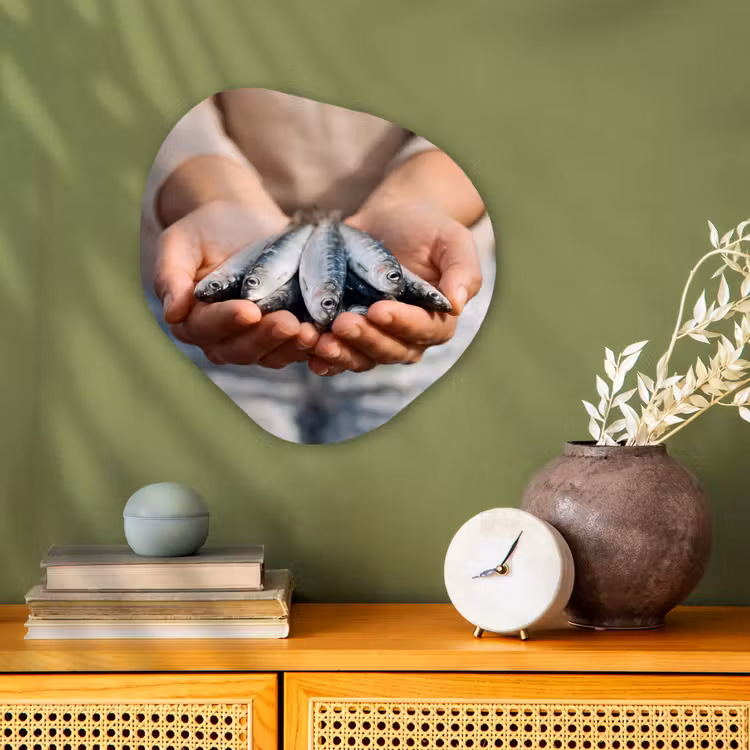 Forexbild Organische Form - Fisch – Hände – Natur - Vis - Handen - Natuur Wandcirkel Organisch Forex 3mm klein
