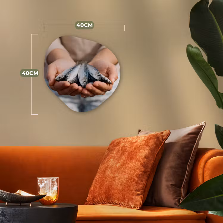 Forexbild Organische Form - Fisch – Hände – Natur - Vis - Handen - Natuur Wandcirkel Organisch Forex 3mm klein