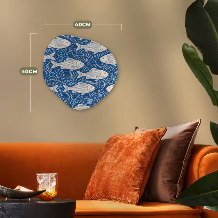 Vis - Water - Patroon - Grafisch - Blauw Wandcirkel Organisch Forex 3mm klein -sfeer3