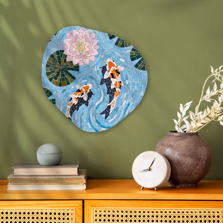 Vis - Water - Natuur - Mozaïek - Blauw Wandcirkel Organisch Forex 3mm klein -sfeer2