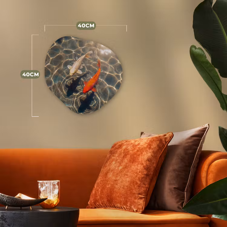 Vis - Water - Dieren - Oranje - Goud Wandcirkel Organisch Forex 3mm klein -sfeer3