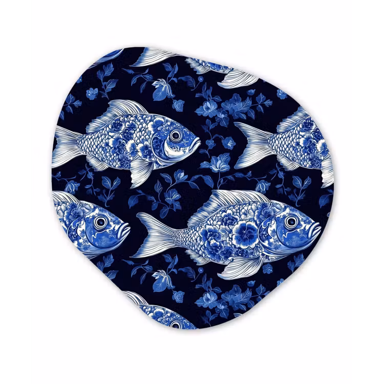Vissen - Bloemen - Blauw Wandcirkel Organisch Forex 3mm klein 629 -3d