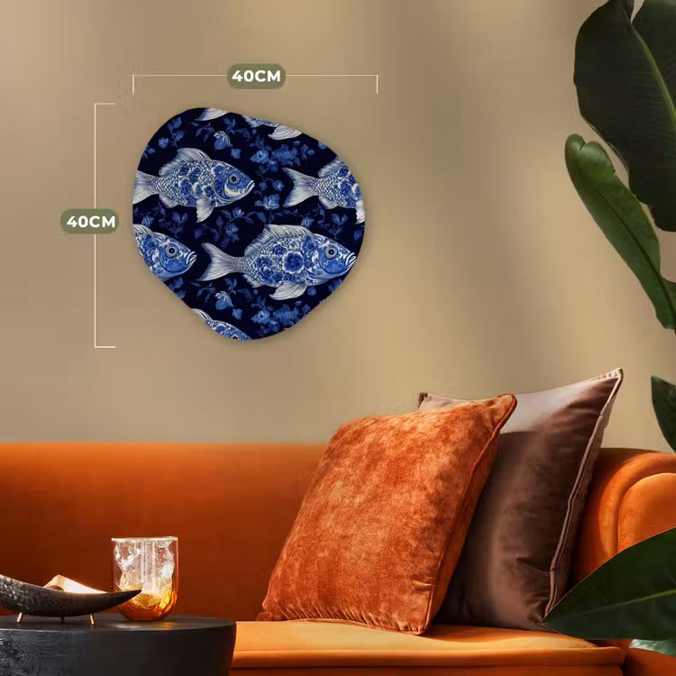 Vissen - Bloemen - Blauw Wandcirkel Organisch Forex 3mm klein 629 -sfeer3
