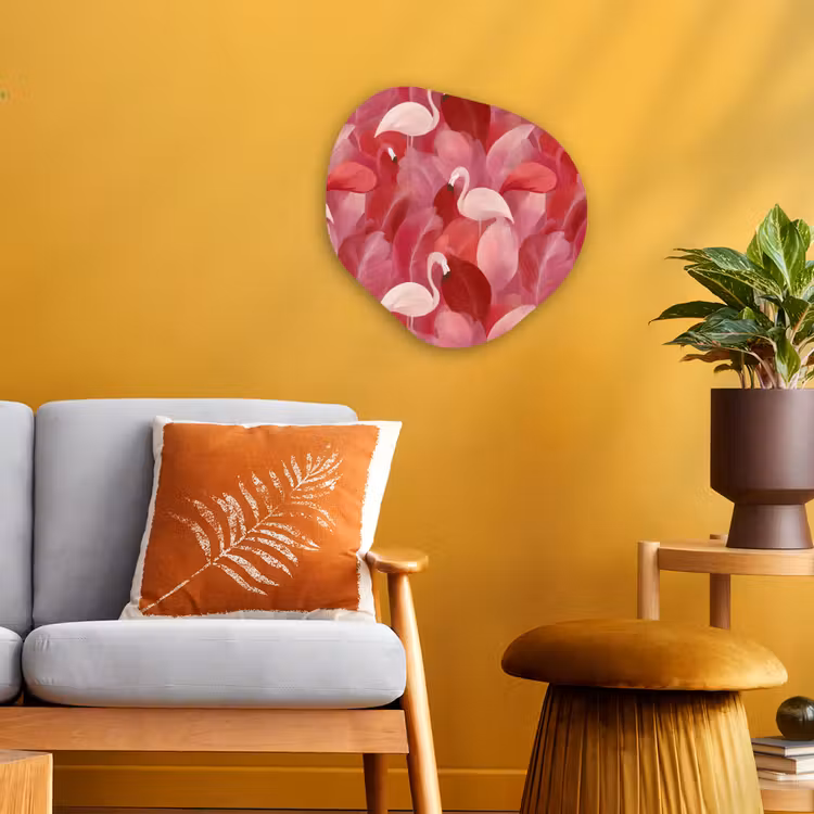 Flamingo - Botanisch - Elegant - Roze - Rood Wandcirkel Organisch Forex 3mm klein 629 -sfeer4