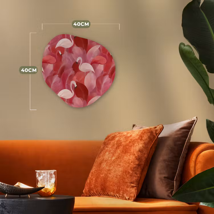 Flamingo - Botanisch - Elegant - Roze - Rood Wandcirkel Organisch Forex 3mm klein 629 -sfeer3