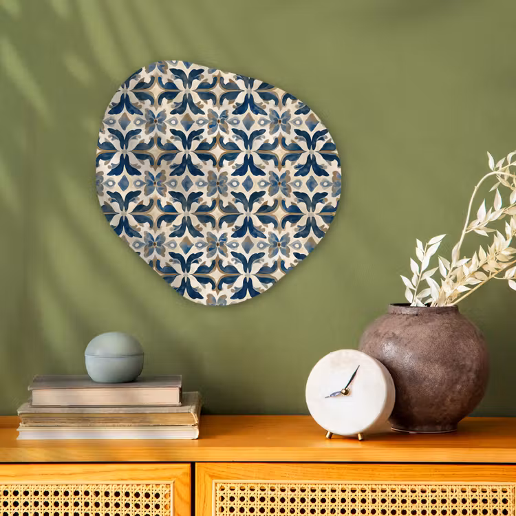 Tegel - Patroon - Blauw - Beige Wandcirkel Organisch Forex 3mm klein 629 -sfeer2
