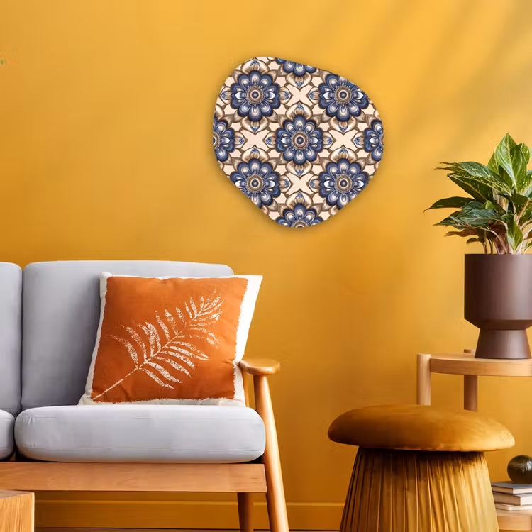 Floraal - Ornament - Blauw Wandcirkel Organisch Forex 3mm klein 629 -sfeer4