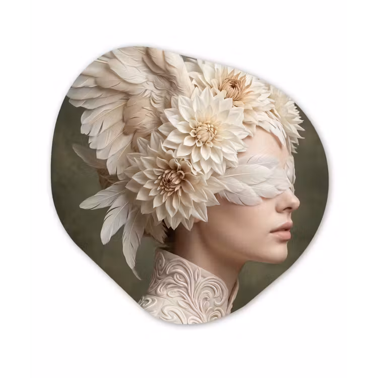 Vleugels - Vrouw - Wit Wandcirkel Organisch Forex 3mm klein -3d