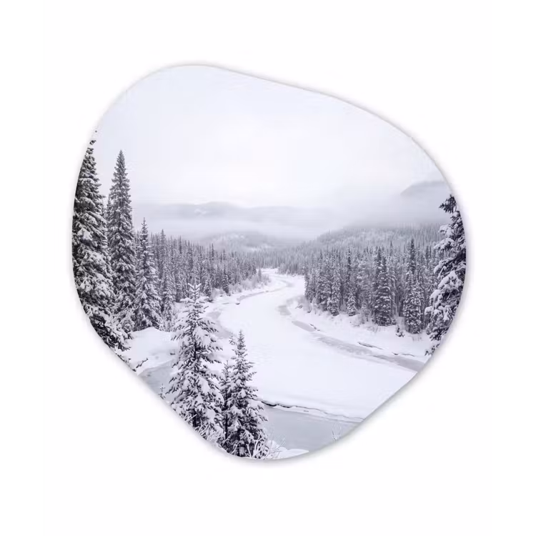 Rivier - Bevroren - Landschap - Winter Wandcirkel Organisch Forex 3mm klein -3d