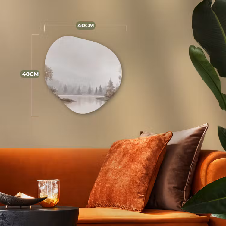 Rivierlandschap - Minimalistisch - Aardetinten Wandcirkel Organisch Forex 3mm klein -sfeer3