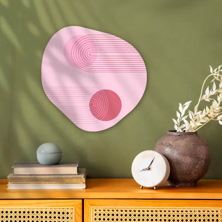 Vormen - Lijnen - Minimalistisch - Roze Wandcirkel Organisch Forex 3mm klein -sfeer2