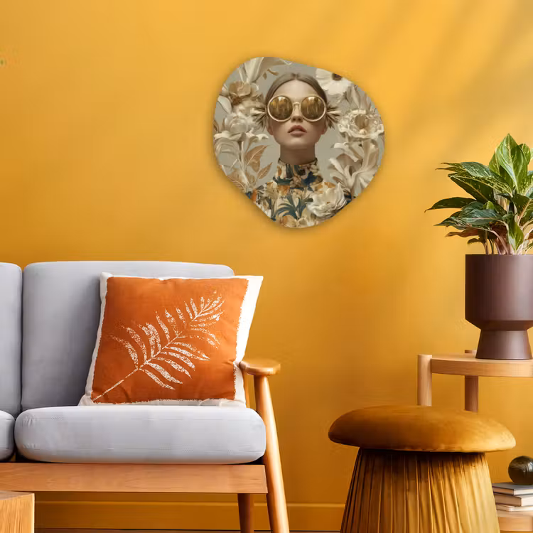 Vrouw - Bloemen - Zonnebril - Wit Wandcirkel Organisch Forex 3mm klein -sfeer4