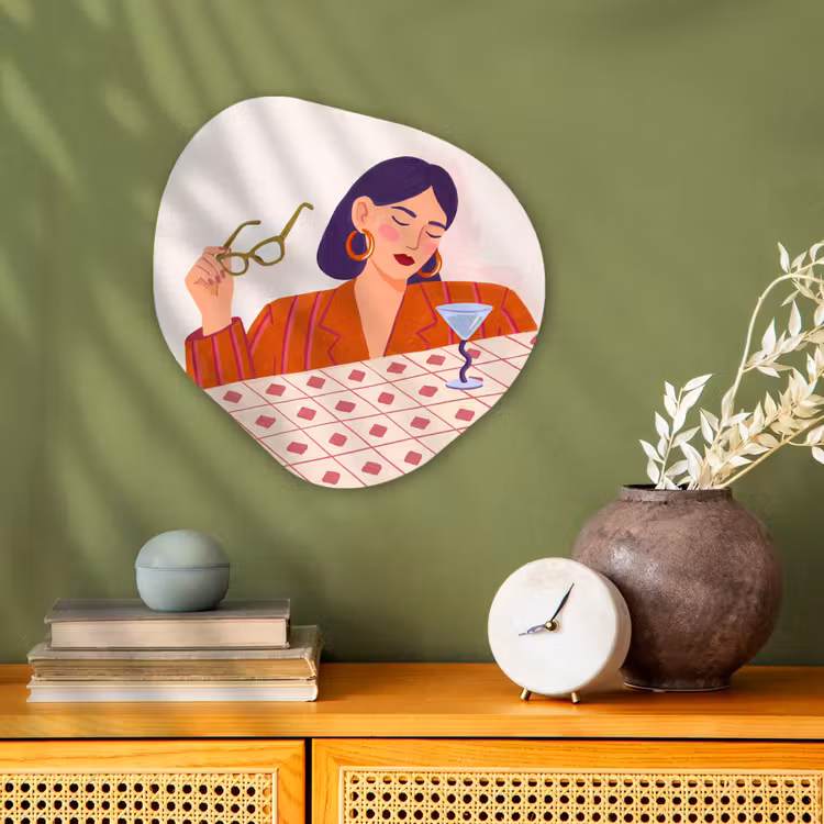 Vrouw - Bril - Cocktail - Illustratie - Modern Wandcirkel Organisch Forex 3mm klein -sfeer2
