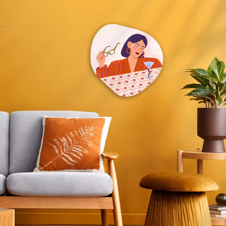 Vrouw - Bril - Cocktail - Illustratie - Modern Wandcirkel Organisch Forex 3mm klein -sfeer4