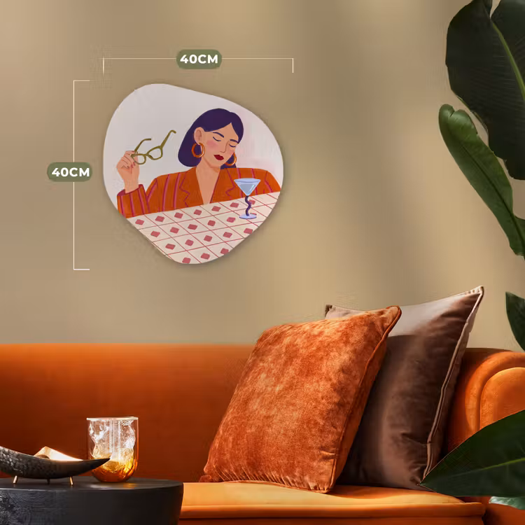 Vrouw - Bril - Cocktail - Illustratie - Modern Wandcirkel Organisch Forex 3mm klein -sfeer3