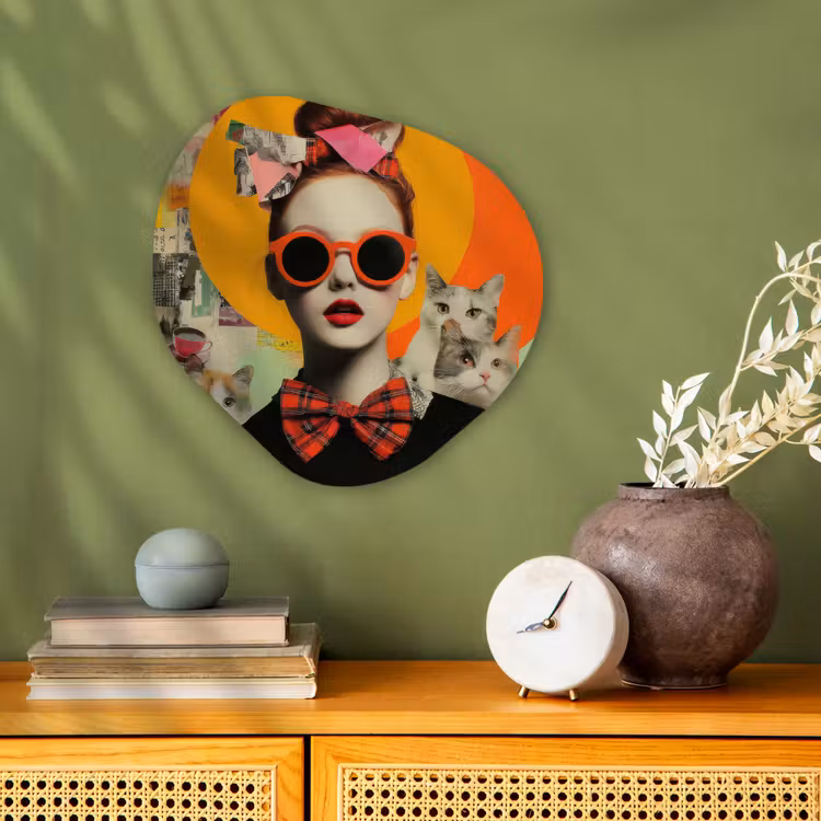 Vrouw - Bril - Strik - Retro Wandcirkel Organisch Forex 3mm klein -sfeer2