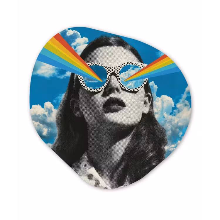 Vrouw - Bril - Regenboog - Wolken Wandcirkel Organisch Forex 3mm klein -3d