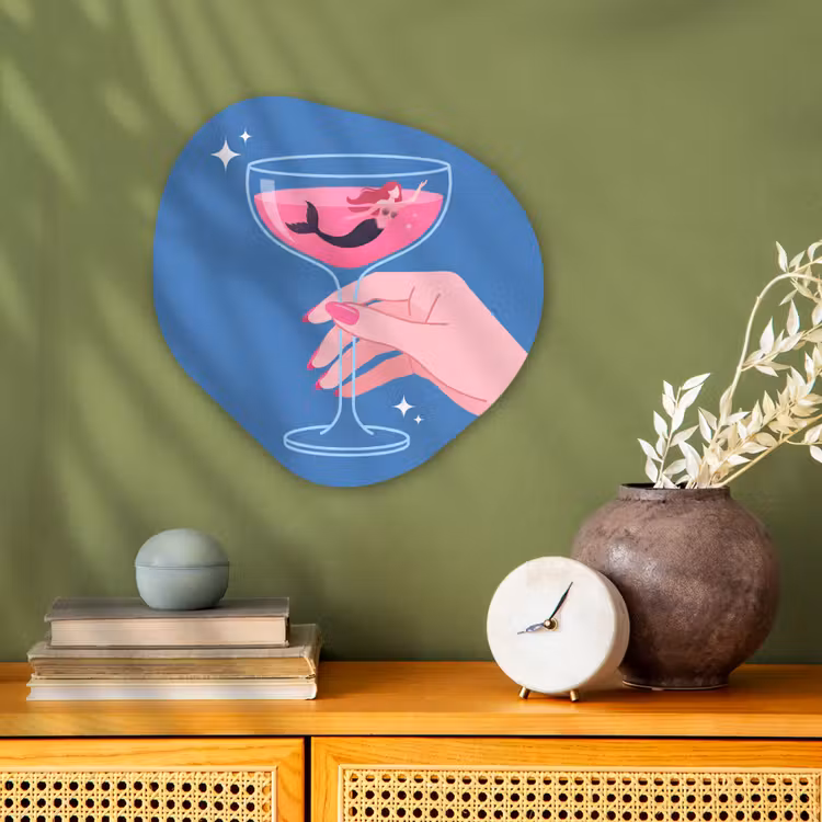 Vrouw - Glas - Abstract - Roze - Blauw Wandcirkel Organisch Forex 3mm klein -sfeer2