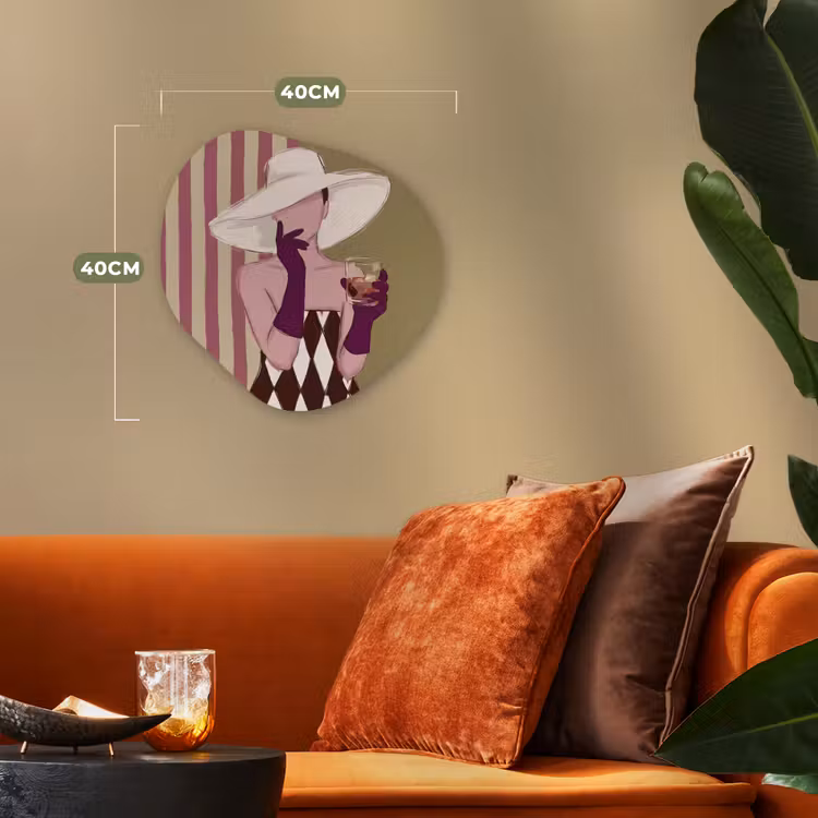 Vrouw - Hoed - Mode - Abstract - Kleurrijk Wandcirkel Organisch Forex 3mm klein -sfeer3