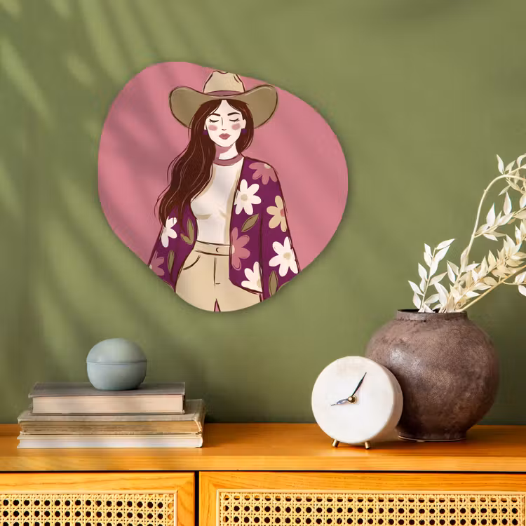 Vrouw - Hoed - Portret - Illustratie - Roze Wandcirkel Organisch Forex 3mm klein -sfeer2