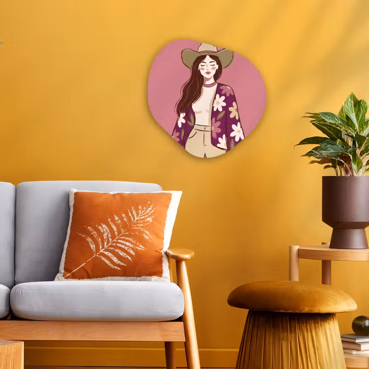 Vrouw - Hoed - Portret - Illustratie - Roze Wandcirkel Organisch Forex 3mm klein -sfeer4