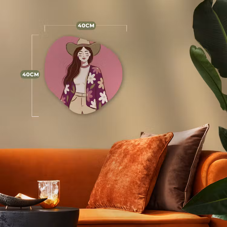 Vrouw - Hoed - Portret - Illustratie - Roze Wandcirkel Organisch Forex 3mm klein -sfeer3