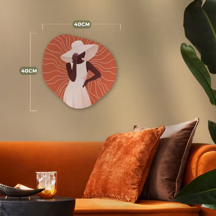 Vrouw - Hoed - Portret - Modern - Beige Wandcirkel Organisch Forex 3mm klein -sfeer3