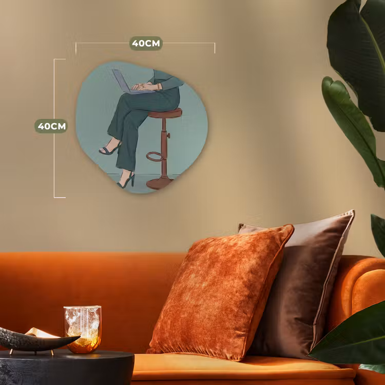 Vrouw - Laptop - Zittend - Illustratie - Groen Wandcirkel Organisch Forex 3mm klein -sfeer3