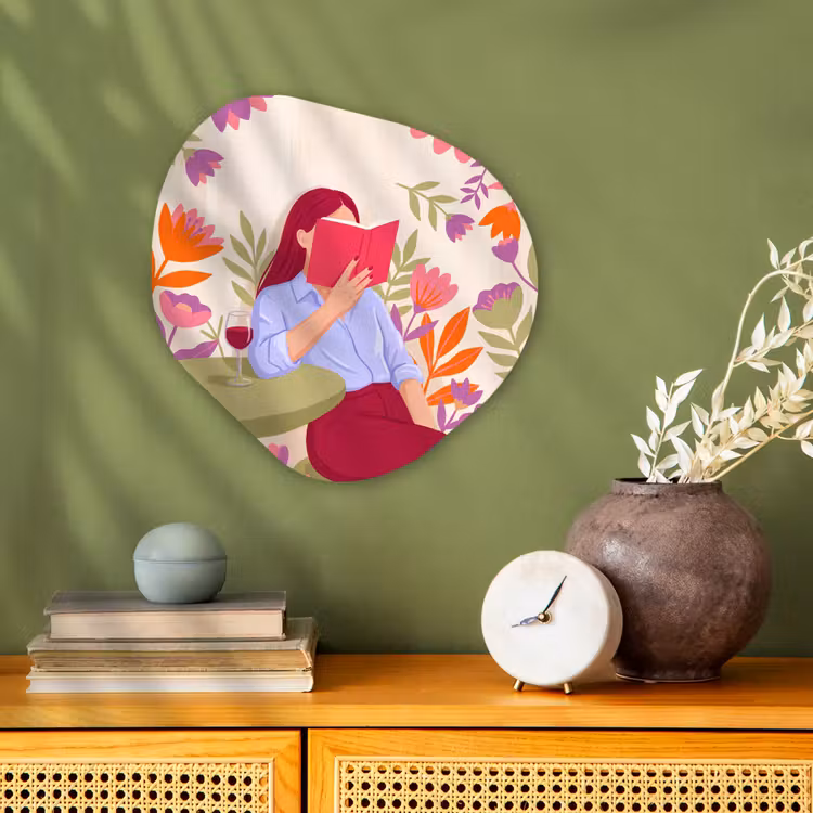 Vrouw - Lezen - Thuis - Modern - Bloemen Wandcirkel Organisch Forex 3mm klein -sfeer2