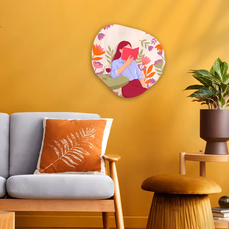 Vrouw - Lezen - Thuis - Modern - Bloemen Wandcirkel Organisch Forex 3mm klein -sfeer4