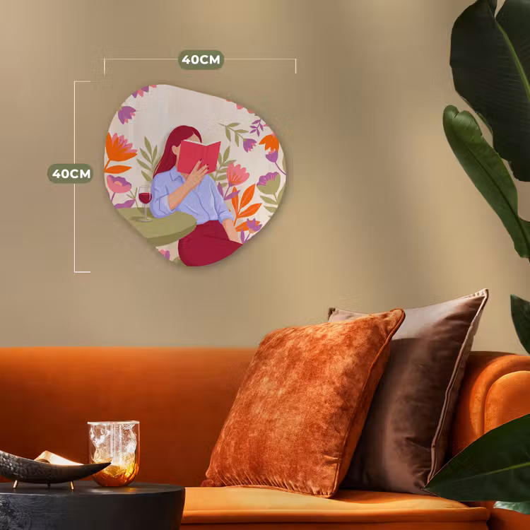 Vrouw - Lezen - Thuis - Modern - Bloemen Wandcirkel Organisch Forex 3mm klein -sfeer3