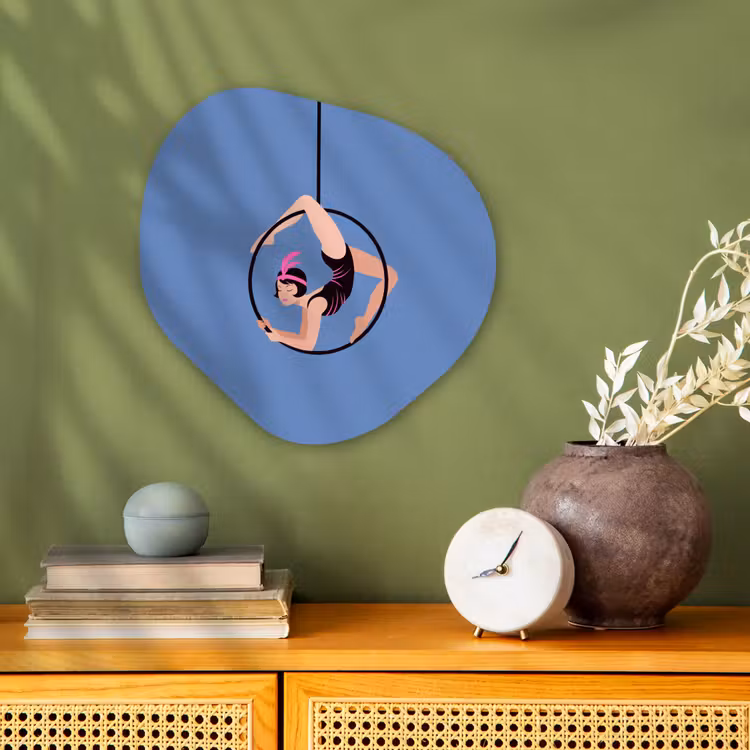 Vrouw - Aerial hoop - Art deco - Illustratie - Blauw Wandcirkel Organisch Forex 3mm klein -sfeer2