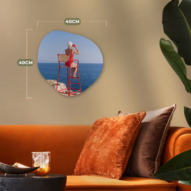 Vrouw - Zee - Kust - Verrekijker - Rood Wandcirkel Organisch Forex 3mm klein -sfeer3