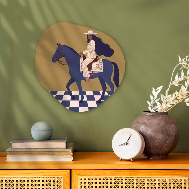 Vrouw - Paard - Rijden - Modern - Abstract Wandcirkel Organisch Forex 3mm klein -sfeer2