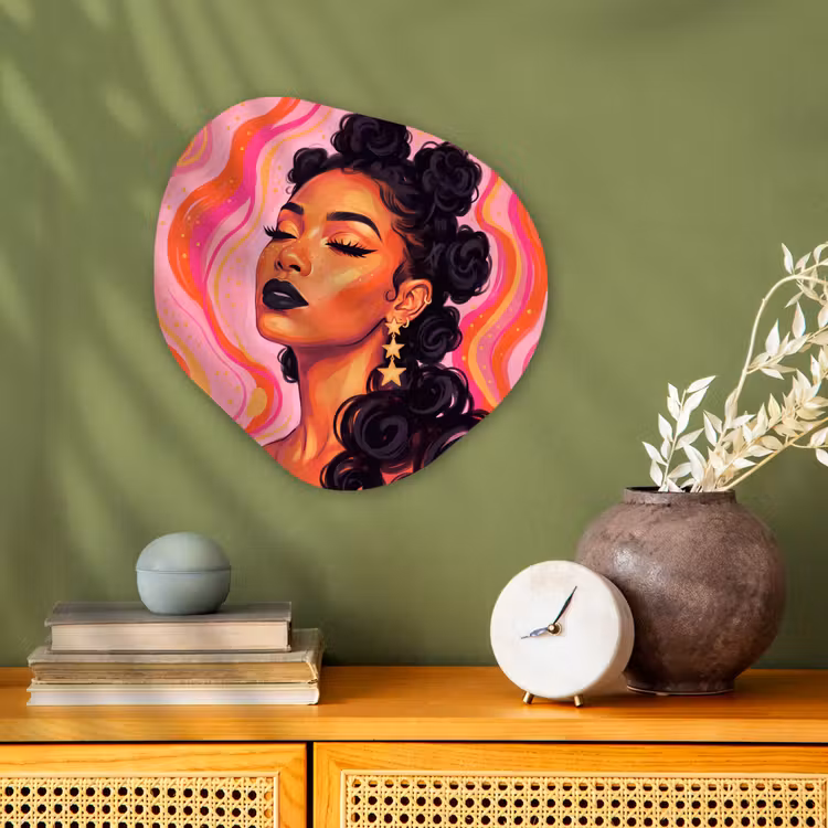 Vrouw - Portret - Abstract - Kleurrijk - Roze Wandcirkel Organisch Forex 3mm klein -sfeer2
