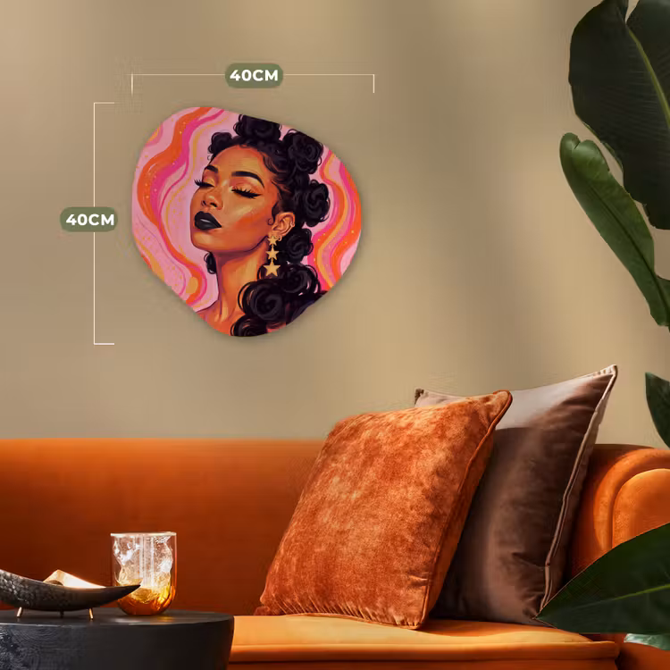 Vrouw - Portret - Abstract - Kleurrijk - Roze Wandcirkel Organisch Forex 3mm klein -sfeer3