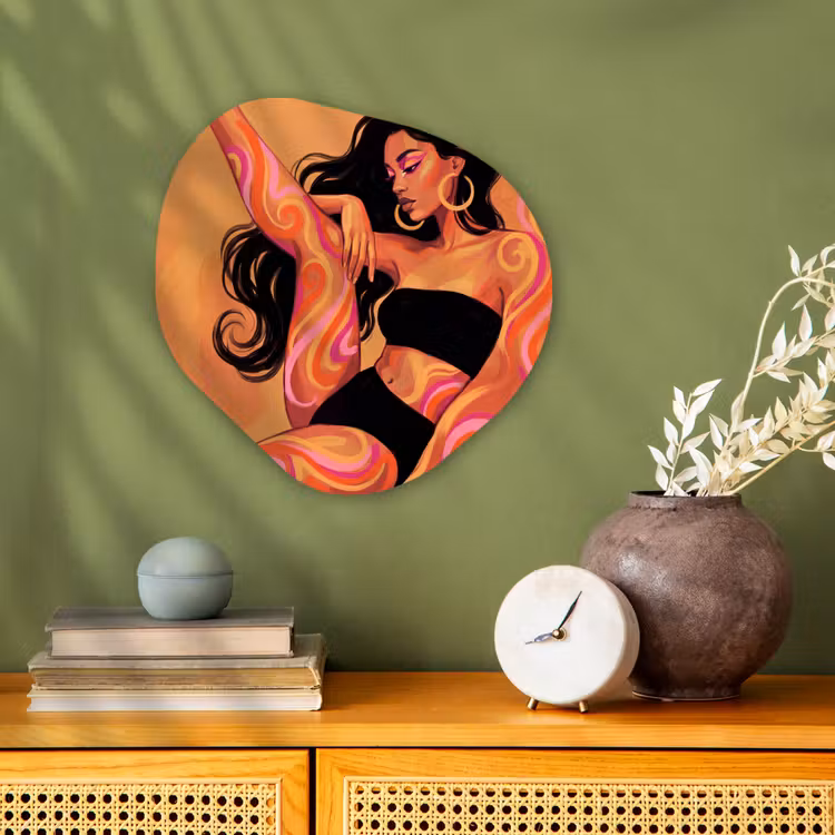 Vrouw - Portret - Abstract - Modern - Kleurrijk Wandcirkel Organisch Forex 3mm klein -sfeer2