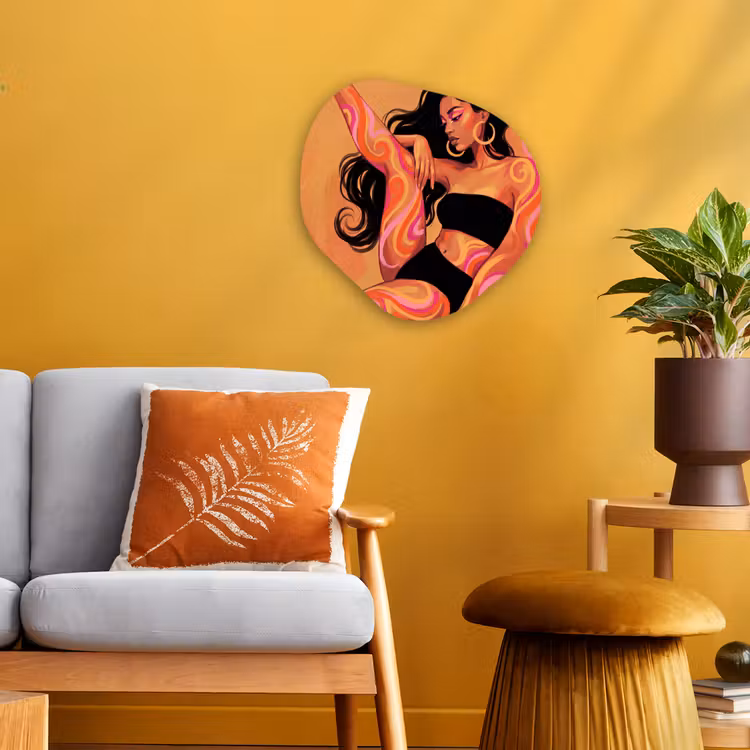 Vrouw - Portret - Abstract - Modern - Kleurrijk Wandcirkel Organisch Forex 3mm klein -sfeer4