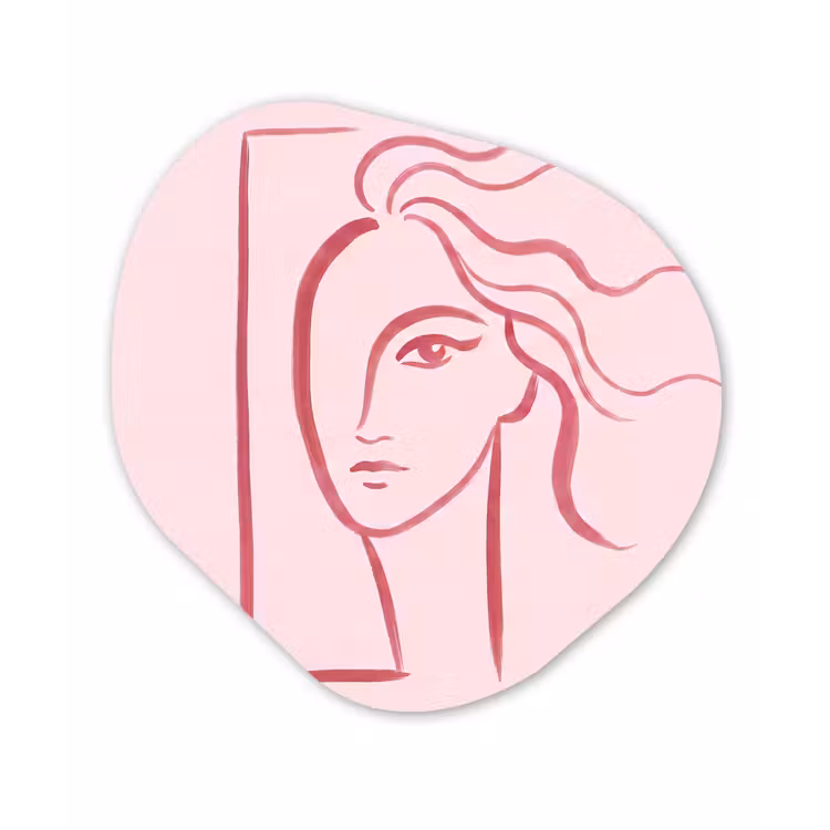 Vrouw - Portret - Abstract - Lijnkunst - Rood Wandcirkel Organisch Forex 3mm klein -3d