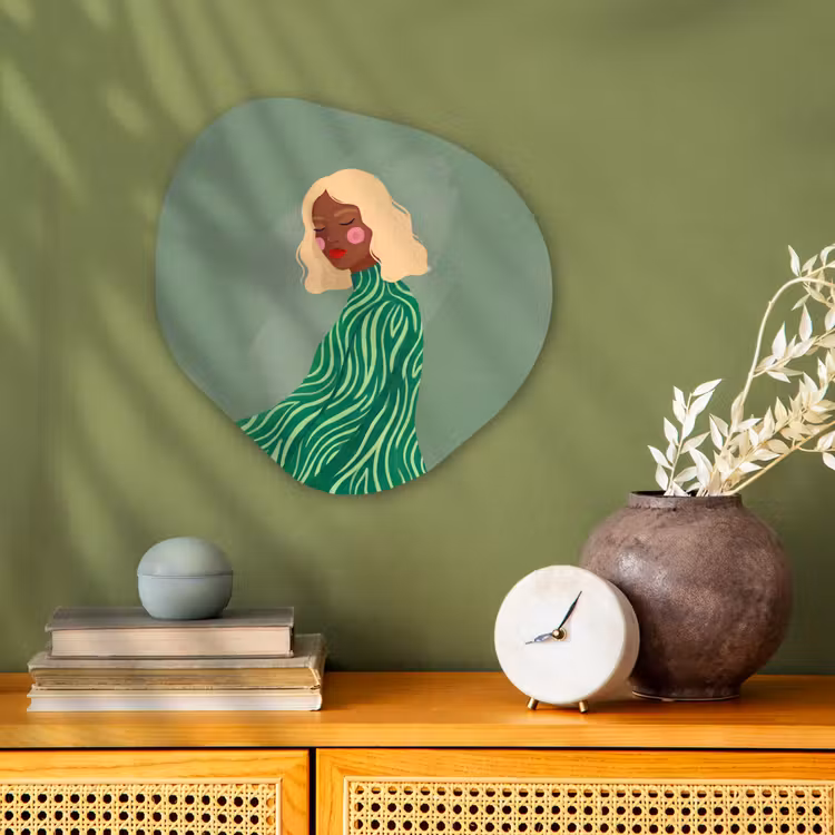 Vrouw - Portret - Illustratie - Modern - Groen Wandcirkel Organisch Forex 3mm klein -sfeer2