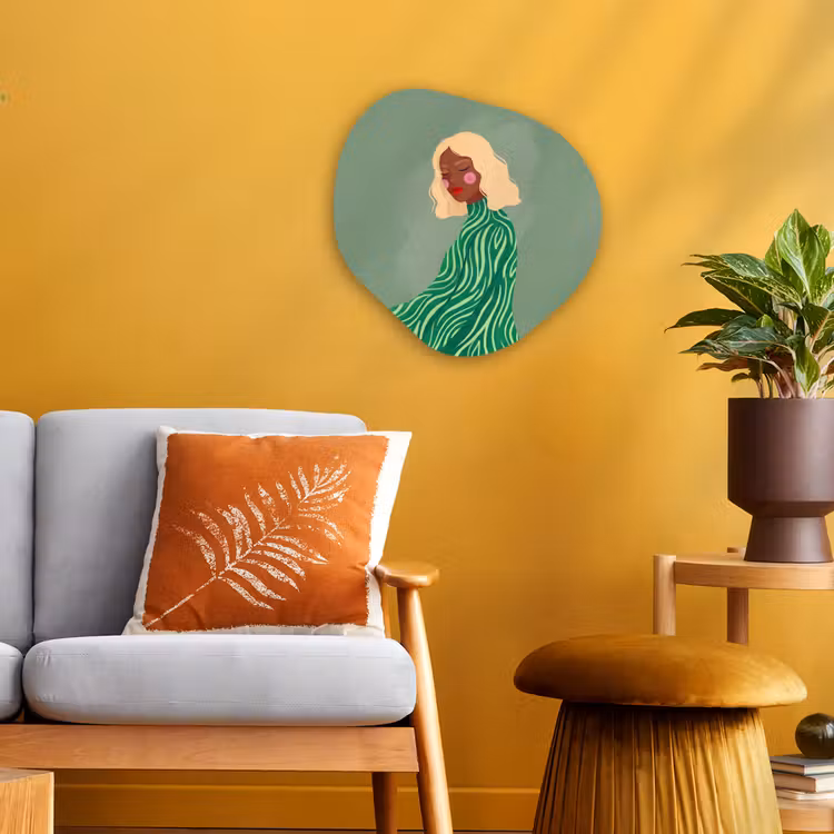Vrouw - Portret - Illustratie - Modern - Groen Wandcirkel Organisch Forex 3mm klein -sfeer4