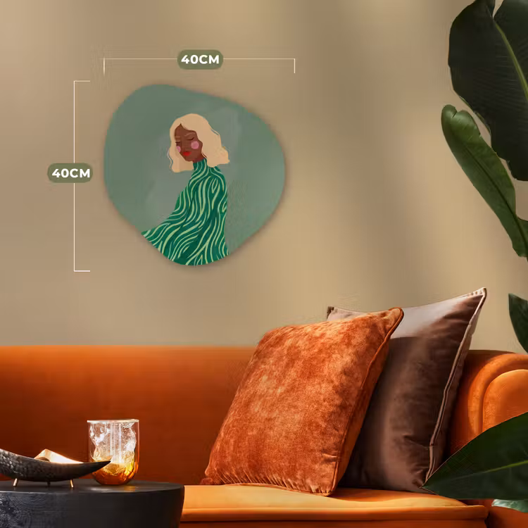 Vrouw - Portret - Illustratie - Modern - Groen Wandcirkel Organisch Forex 3mm klein -sfeer3