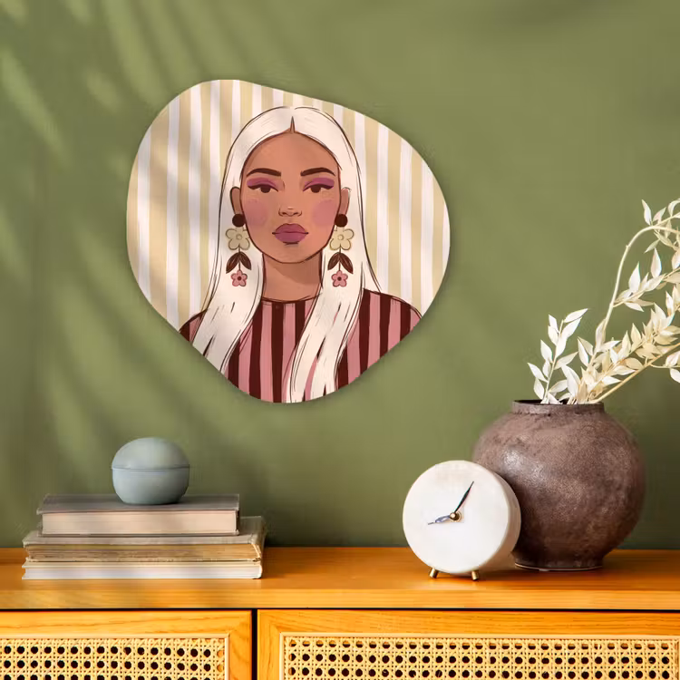 Vrouw - Portret - Illustratie - Modern - Roze Wandcirkel Organisch Forex 3mm klein -sfeer2