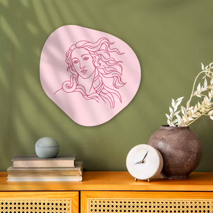 Vrouw - Portret - Klassiek - Line-art - Roze Wandcirkel Organisch Forex 3mm klein -sfeer2
